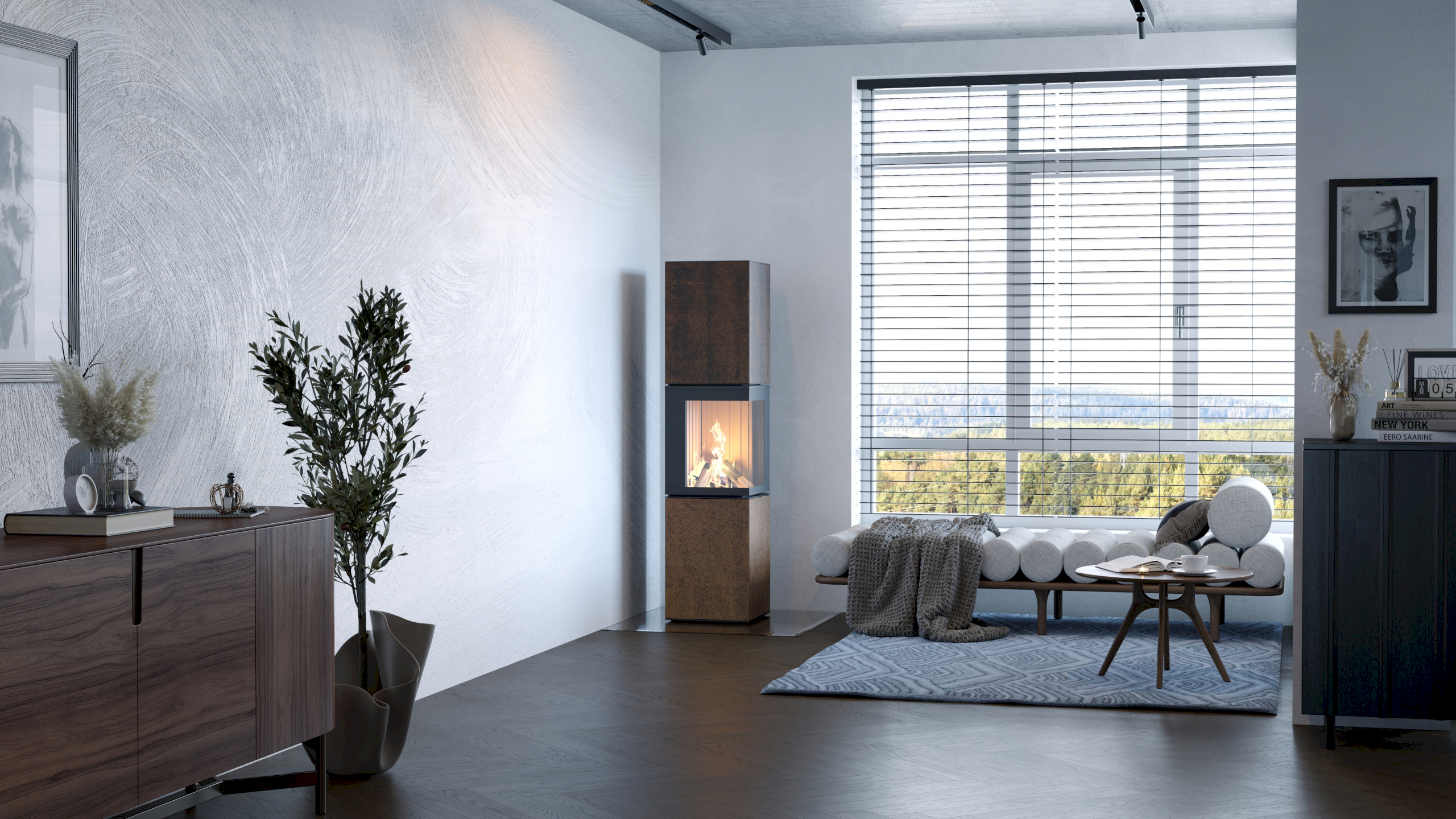 NeoCube S10XL in IRON CORTEN im Wohnzimmer NeoCube S10XL in IRON CORTEN im Wohnzimmer
